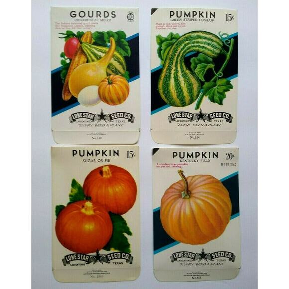Halloween Gourds Pumpkin Seed Packs EMPTY Vintage Lot Of 4 Gourds Sugar Green - Picture 1 of 8